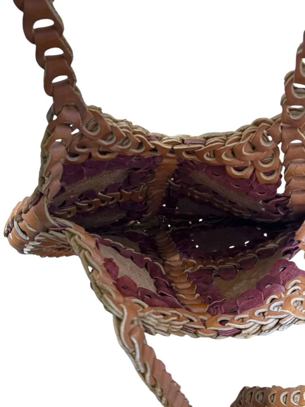 Vintage Full Grain Leather Chainlink Patchwork Shoulder Bag Hobo Western Hippie